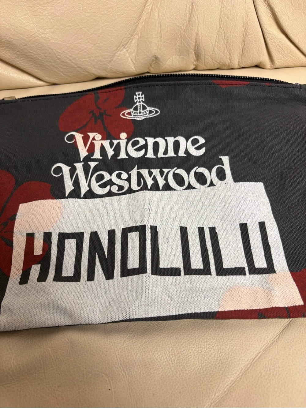 VIVIENNE WESTWOOD HONOLULU Cotton Canvas Zipper Pouch Clutch Gray Red Hawaii - Picture 5 of 13
